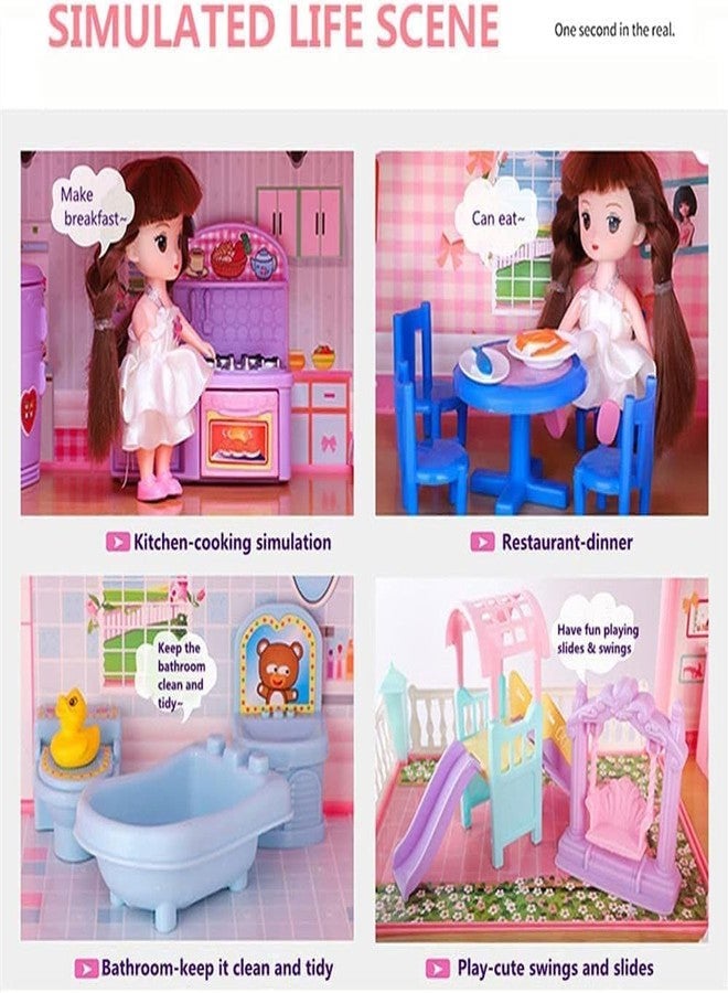 Ramokdu Doll House Girls Toys, 4-Story 11 Rooms Playhouse with 2 Dolls Toy Figures with Light, Accessories, Furniture Pretend Play Gift Toys for 3 4 5 6 7 + Year Old Girls - Multi Color - Image 4